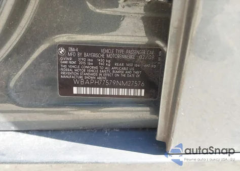 2009 BMW 328 I from USA, damaged, VIN WBAPH77579NM27576